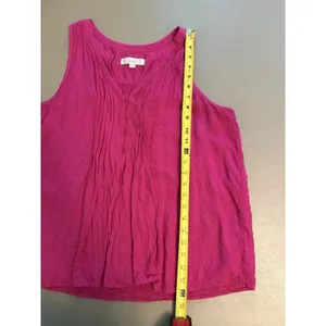 Loft Women’s Pink Y2K Pintucked Button Split Neck shell Large Blouse Sleeveless thumbnail 8