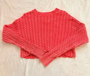 Aerie Red Cable Knit Sweater S thumbnail 1