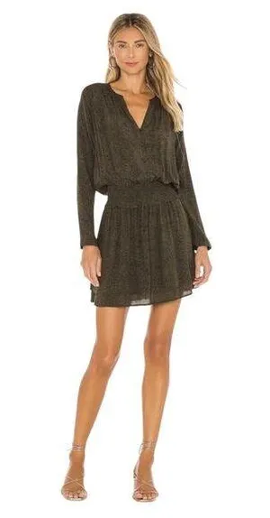 Rails Jasmine Olive Speckled V-neck Long Sleeve Smocked Waist Mini Dress Size L thumbnail 1