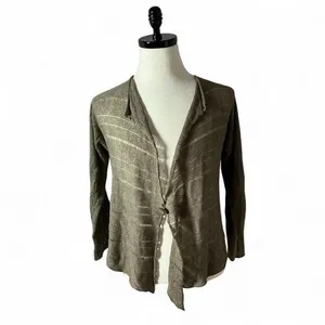 Earthy Sheer Pointelle Knit Layering Cardigan Women M Brown Single Button thumbnail 2