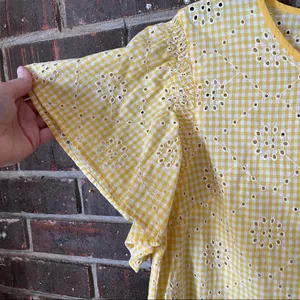 Yellow Gingham Crown and Ivy Eyelet Short Sleeve Top thumbnail 3