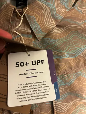 Women’s NWT Patagonia Tan & Light Blue Wave-Pattern Button-Down Shirt thumbnail 3