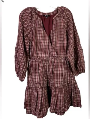 Madewell Seersucker Wrap Mini Dress Dark Merlot Plaid thumbnail 4
