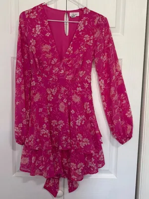 Hot Pink Floral Long Sleeve Mini Dress XS thumbnail 1