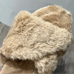 NEW Fitory Tan Faux Fur Women's Slippers Size 7 Open Toe, Fur Lined,Rubber Sole thumbnail 5