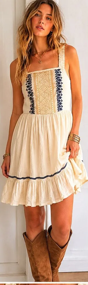 NWOT Band of the Free Indus Embroidered Boho Ruffled Tiered Dress, S thumbnail 1