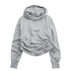 Aerie Hoodie Sweatshirt Oversized Cinch Side Ruched Pullover Grey Cropped XS NEW thumbnail 3