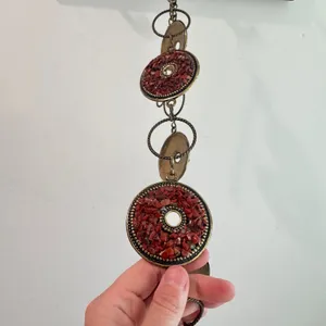 Vintage Red Stone Medallion Chain Belt Antique Brass Boho Statement Accessory thumbnail 9