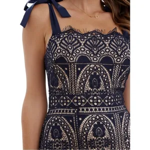 Two Sisters the Label Reneylla‎ Midi Dress Navy Crochet Trumpet Tie Strap Size 4 thumbnail 2