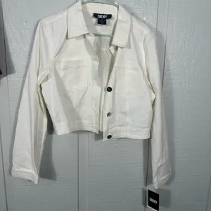 DKNY Women's Denim Cropped Button Up Jacket Size Small NWT thumbnail 2