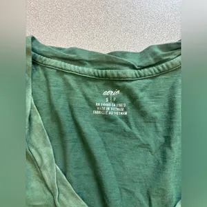 Aerie Green Women's Casual Top 100% cotton distressed short sleeve small thumbnail 8