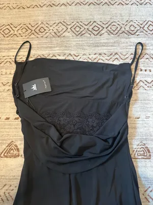 Black maxi dress with lace detail and adjustable strap thumbnail 3
