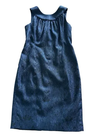 Rene Rene Ruiz Cocktail Sheath Dress‎ Size 6 Navy Blue Black Brocade Sleeveless thumbnail 1