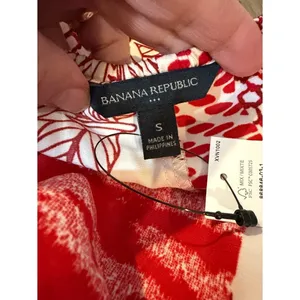 NWT Banana Republic Red White Mixed Print Halter Maxi Dress Tie Neck S Resort thumbnail 2