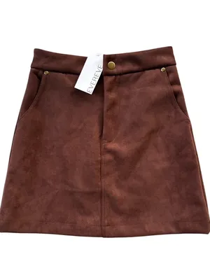 NWT EVEREVE Claudia Faux Suede Mini Skirt Brown Size 24 Retail $88.00 thumbnail 2
