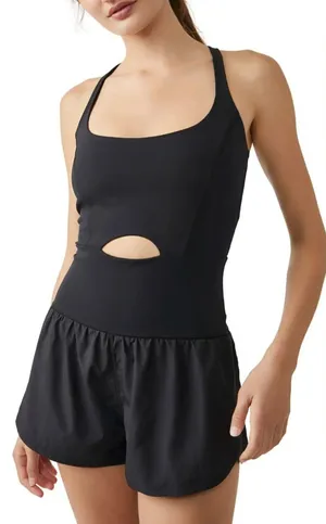 Free People Movement NWOT Righteous Runsie Black Romper Size XS thumbnail 1
