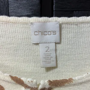 Chico's Cardigan Sweater Cream Tan Leopard Animal Print Lace Trim Casual 2/L thumbnail 4
