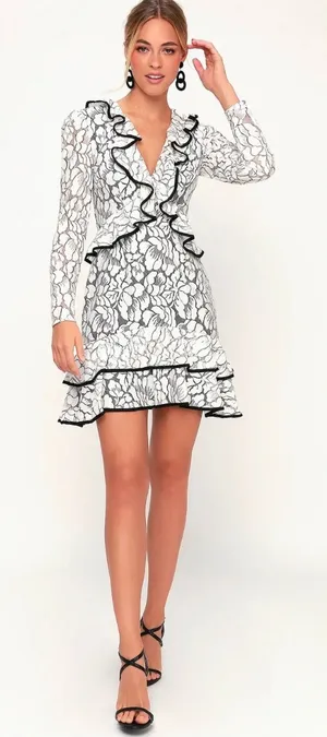 Keepsake the Label Encore Lace Ruffle Long Sleeve Mini Dress Ivory NWT XS thumbnail 1