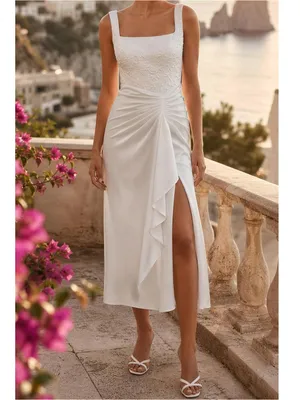 BHLDN Sleeveless Lace Corset Ruched A-Line Midi Dress, White, 6 (US) thumbnail 2