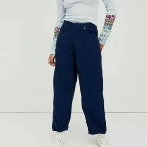 Free People Martha Mid Rise Cord Barrel Jeans - Navy Blue thumbnail 2