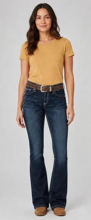 ARIAT R.E.A.L. Lakeshore Low Rise Rosy Bootcut Denim Jeans Womens 34R Whipstitch thumbnail 1