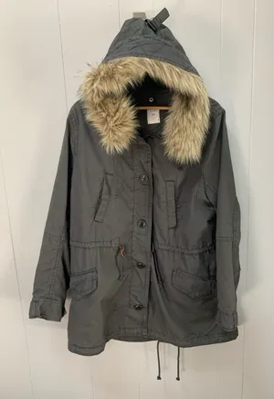 GAP Grey Fur Trim Parka Flint Grey XL thumbnail 1