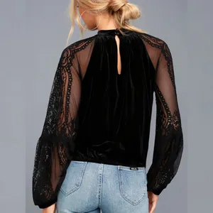 Free People Dream Team Black Velvet Lace Blouse Sz S thumbnail 3