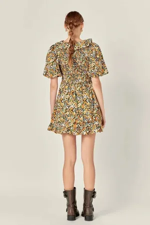 English Factory plunge V smocked floral mini dress XS thumbnail 3