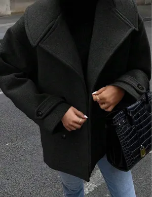 Women's Casual Stand Collar Double Breasted Coat, Autumn Winter thumbnail 1