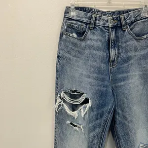 American‎ Eagle Curvy Mom Jeans Distressed Size 0 High Rise Ripped Denim thumbnail 4