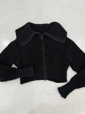aerie Black Chunky Cropped Half-Zip Turtleneck Sweater thumbnail 3