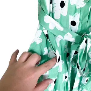 Monki ASOS Green White Floral Retro Tie Waist Button Mini Dress XS thumbnail 3