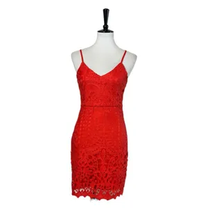 Lulus Mini Dress Lace Crochet Bodycon Spaghetti Strap Coral Women’s Size Small thumbnail 3