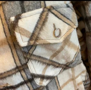 Zara Plaid Wool Flannel Oversized Jacket Shacket Shirt Tan Brown White M Cozy thumbnail 5