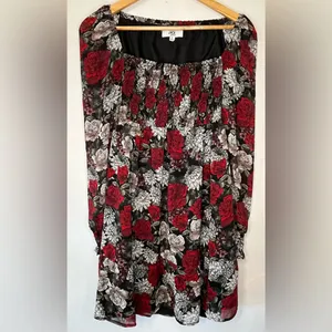 Jack by BB Dakota Floral Mini Dress Black Red Rose Smocked Y2K Coquette Sz S thumbnail 3