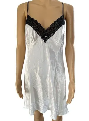 NEW Linea Donatella White Black Silky Satin Bridal Mrs Romantic Lace Slip Dress thumbnail 1