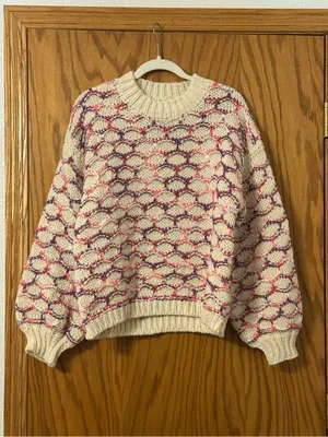 BTB Los Angeles Lola Honeycomb Cozy Cream Multicolor Knit Sweater - NWT - Size L thumbnail 3