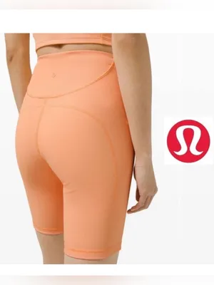 Lululemon Ribbed Contoured High-Rise Short 8" Malibu Peach Biker Shorts Size 4 thumbnail 2
