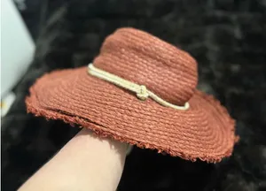 Frye Red Raffia Straw Wide Brim Raw Edge Woven Sun Hat OS thumbnail 1