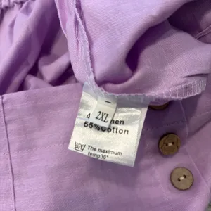 Purple High Waisted Wide Leg Linen Blend Pants Button Fly Crop Trousers, 2XL thumbnail 7
