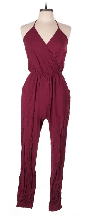 Lulus Learning to Fly Burgundy Halter Jumpsuit Large Boho Festival thumbnail 1