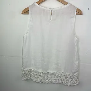 Marina Luna Linen White Crochet Trim Sleeveless Top size Medium thumbnail 6