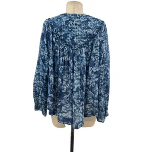 Free People Cool Meadow Printed Top Denim Combo‎ Blue Floral Size XS thumbnail 10