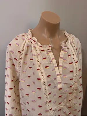 Point Sur J. Crew White Metallic Shirt Top Medium White Embroidered Pink Gold thumbnail 6