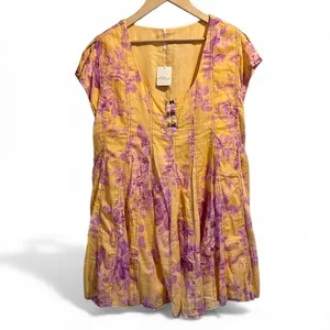 Free People dress Sully NEW floral blooms pink orange sunshine combo lined thumbnail 6