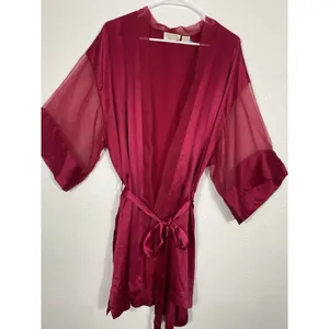 Victoria's Secret Pink Satin Sheer Sleeve Tie Waist Kimono Robe One Size thumbnail 4