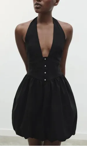 Zara Black Halter Bubble Mini Dress thumbnail 1