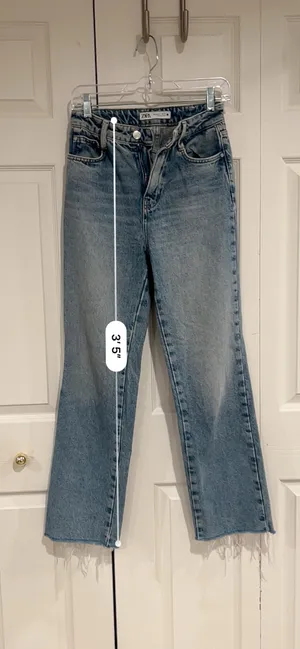 ZARA High-Rise Straight Leg Jeans in Light Blue thumbnail 4