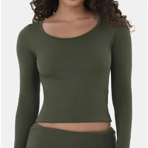No Boundaries Womens Top Sz S Green Seamless Rib Knit Crop Long Sleeve Casual thumbnail 3