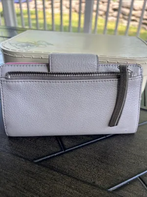 Fossil heather grey leather slim ladies wallet minimalist pink interior retro thumbnail 6